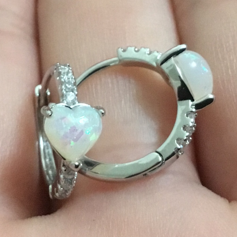 Silver Mother of Pearl Heart Loop Earrings